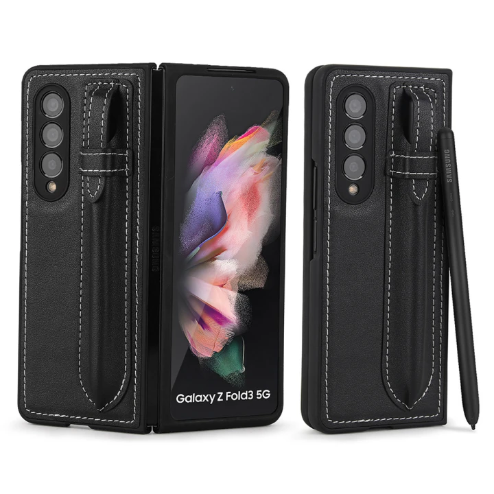 Шкіряний чохол-накладка Pola Pen Holder для Samsung Galaxy Fold3, Black