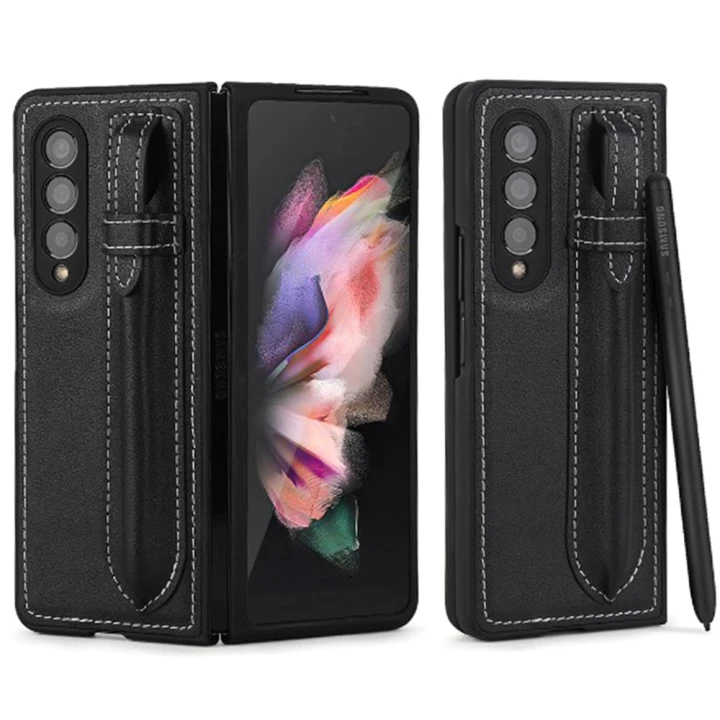 Шкіряний чохол-накладка Pola Pen Holder для Samsung Galaxy Fold4, Black