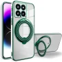 Силіконовий чохол накладка Clear Case для Xiaomi 14 з металевим кільцем тримачем та захистом для камери зелений