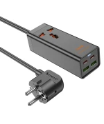 Сетевой удлинитель Hoco AC10A 2Type-C / 2USB / 1Socket QC3.0 PD65W 1.5m, Black