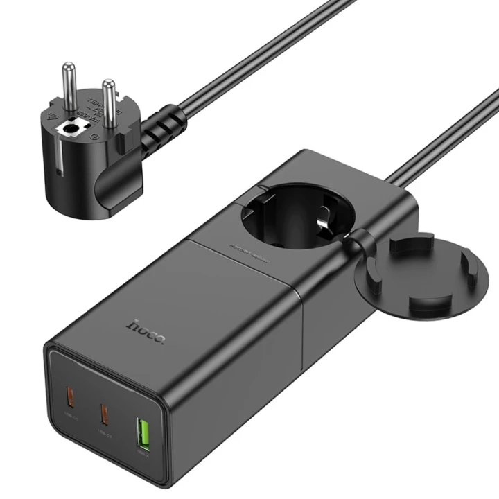 Мережевий подовжувач HOCO NS4 1 Socket Ports 1USB-A / 2USB-C PD65W QC3.0, Black
