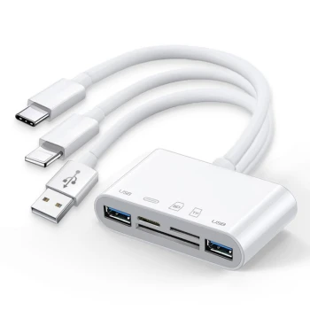 OTG адаптер перехідник картрідер Lightning / 2USB / SD / TF to USB / Lightning / Type-C, White
