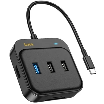 USB Hub адаптер Hoco HB38 7in1 converter Type-C (HDTV / USB3.0 / USB2.0x2 / SD / TF / Type-C PD100W) 0.2m, Black