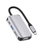 Переходник адаптер 4in1 Type-C to HDTV / VGA / Type-C PD 60W / USB 3.0, Grey