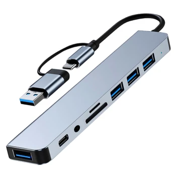 USB HUB адаптер 4 USB / Type-C / SD / TF / AUX 8 in 1, Steel