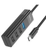 USB HUB HOCO HB25 4in1 (Type-C to USB3.0+USB2.0*3), Black