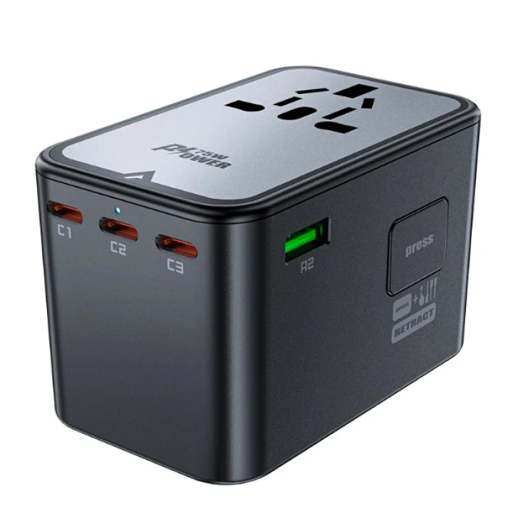Мережевий зарядний пристрій Acefast Z1 PD75W GaN 3Type-C + 2USB 2300W EU / US / UK / AU, Black