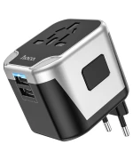 Сетевое зарядное устройство Hoco AC5 2USB 1Socket со сменными вилками стандартов EU / UK / US / AUS, Black