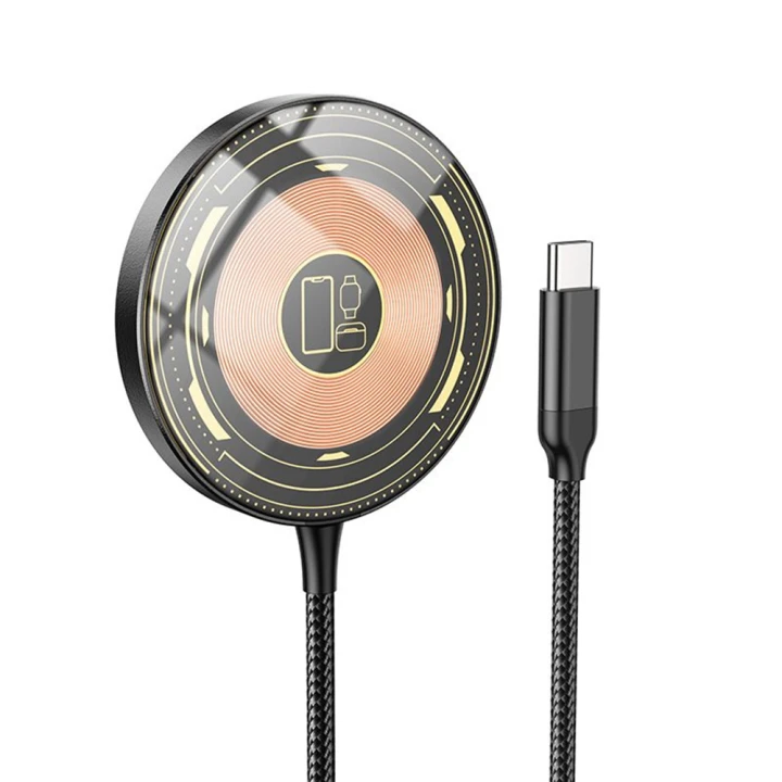 Безпровідний зарядний пристрій Hoco CW45 3 в 1 15W Type-C 1m, Black