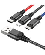 USB Кабель для зарядки Hoco X76 4in1 (Type-C + Type-C + Lightning + Micro) 1m, 2A, Black