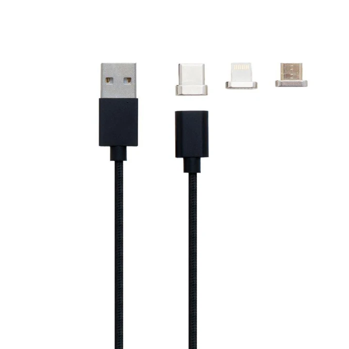 DATA-кабель Magnetic Clip-On 3в1 micro / lightning / Type-C, Black