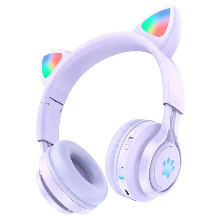 Дитячі Bluetooth навушники з вушками Hoco W39, 400 mAh, Violet