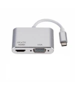 Перехідник розгалужувач Type-C to VGA / HDMI, Silver