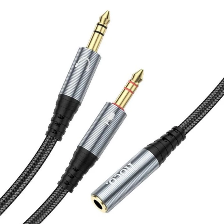 Перехідник Hoco UPA21 Jack 3.5 plug - Jack 3.5 + Jack 3.5, Gray