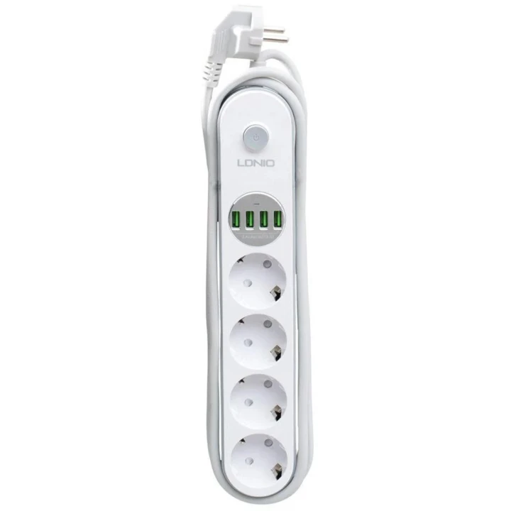 Сетевой удлинитель LDNIO SE4432 на 4 розетки, 4 USB 2м, White