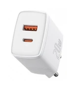 Мережевий зарядний пристрій Baseus CCXJ-B02 USB+Type-C Compact Quick Charger 20W без кабеля, White