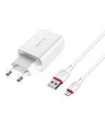 Сетевое зарядное устройство для Borofone BA21A QC3.0A 18W кабель microUSB 1m, White