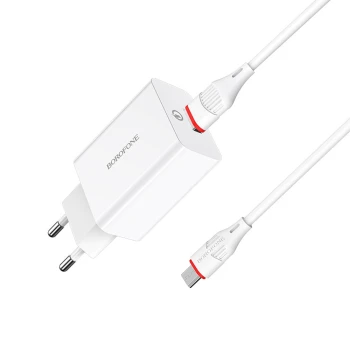 Мережевий зарядний пристрій Borofone BA21A QC3.0A 18W кабель Type-C 1m, White