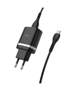 Мережевий зарядний пристрій Hoco C12Q 3.0A, QC 3.0 microUSB 1м, Black