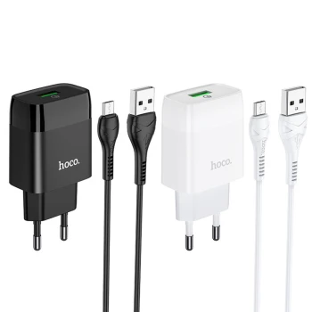 Мережевий зарядний пристрій Hoco C72Q USB 2A QC3.0 18W microUSB 1m
