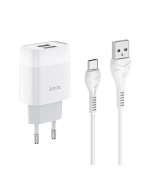 Сетевое зарядное устройство Hoco C73A 2 Usb 2.4A Type-C 1m, White