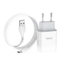 Сетевое зарядное устройство Hoco C73A 2 Usb 2.4A Type-C 1m, White
