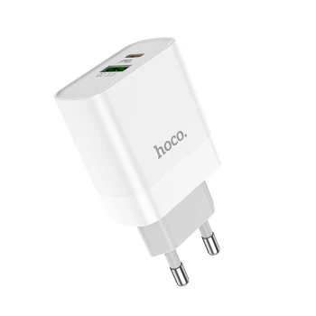 Мережевий зарядний пристрій Hoco C80A USB, 3.1A PD, QC3.0 18W без кабелю, White