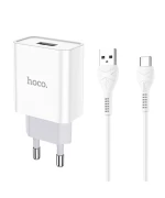 Сетевое зарядное устройство Hoco C81A USB 2.1A Type-C 1m, White
