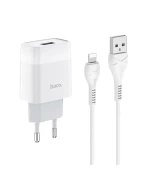 Мережевий зарядний пристрій Hoco C72A USB 2.1A Lightning 1m, White