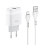 Мережевий зарядний пристрій Hoco C72A USB 2.1A microUSB 1m, White