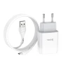 Мережевий зарядний пристрій Hoco C72A USB 2.1A microUSB 1m, White