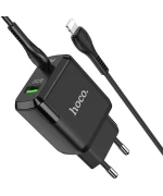 Мережевий зарядний пристрій Hoco N5 USB QC3.0 3A, Type-C PD - Lightning 1m, Black