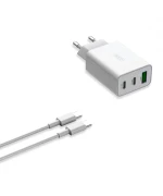Сетевое зарядное устройство XO L101 с кабелем Type-C 1USB / 2Type-C QC3.0 20W, White