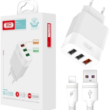 Мережевий зарядний пристрій XO L72 18W QC3.0 3USB 3А cable Lightning, White