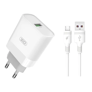 Мережевий зарядний пристрій XO L63 USB 2.4A QC3.0 Micro 1м