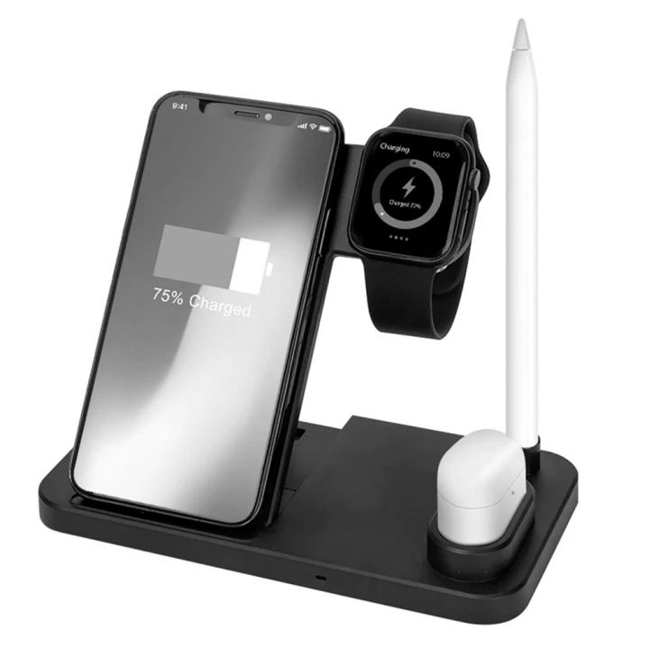 Беспроводное зарядное устройство ZBS W30 4 в 1 для смартфонов с технологией Qi, Apple Watch, Apple Pencil, AirPods, Black